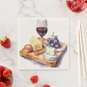 Guardanapo De Papel Uvas De Vinho Queijo Vidro Aquarela