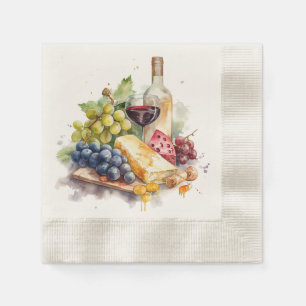 Guardanapo De Papel Uvas De Vinho Queijo Vidro Aquarela