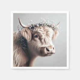 Guardanapo De Papel Vaca das Terras Altas Boho com Coroa de Respiração
