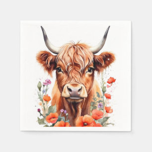 Guardanapo De Papel Vaca De Cúpula E Pópias Vermelhas Cólvoras