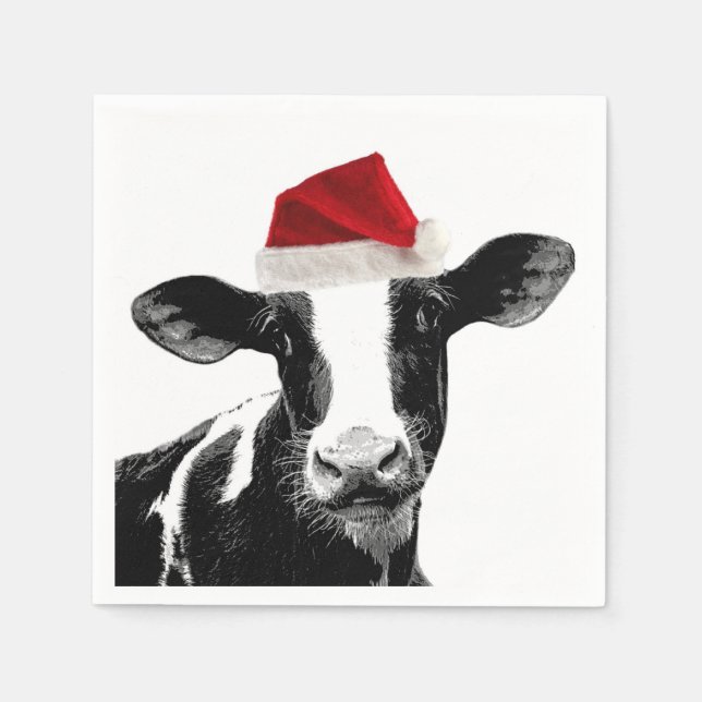 Guardanapo De Papel Vaca de Natal vestindo Papai Noel (Frente)