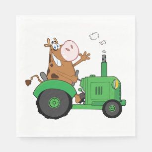 Guardanapo De Papel Vaca Dirigindo Um Trator