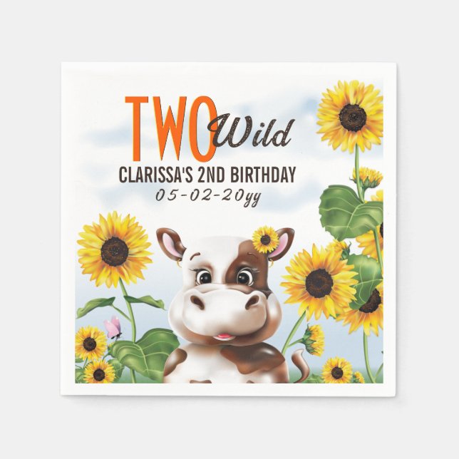 Guardanapo De Papel Vaca Girassol Segundo Aniversário (Frente)