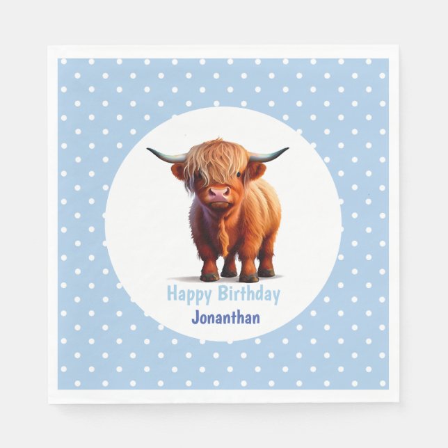 Guardanapo De Papel Vaca Highland Blue Birday (Frente)