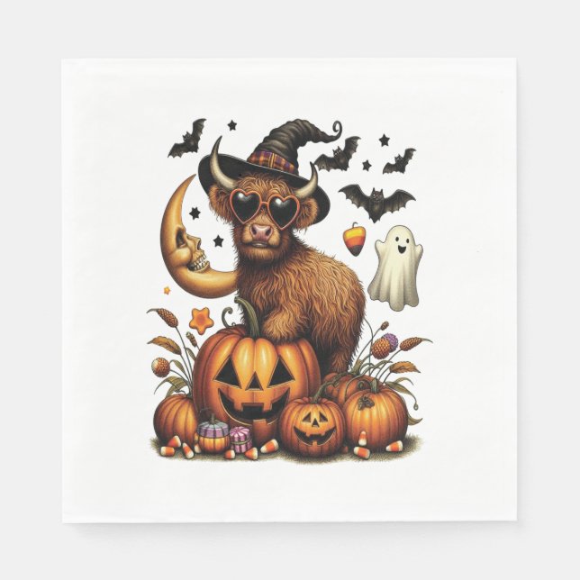 Guardanapo De Papel Vaca Highland no Halloween de Pumpkin (Frente)