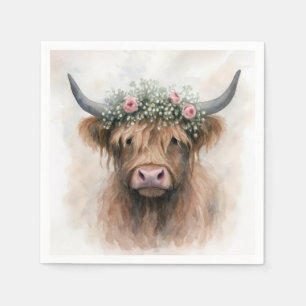 Guardanapo De Papel Vaca Highland Nupcial Usando uma Coroa Floral