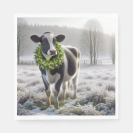 Guardanapo De Papel Vaca Holstein de Natal Vestindo uma Terra