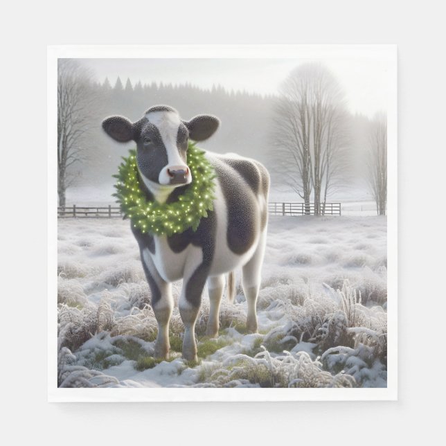 Guardanapo De Papel Vaca Holstein de Natal Vestindo uma Terra (Frente)