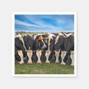 Guardanapo De Papel Vaca Holstein Vestindo um Chapéu de Cowboy