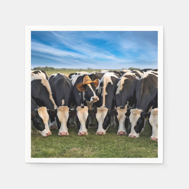 Guardanapo De Papel Vaca Holstein Vestindo um Chapéu de Cowboy (Frente)