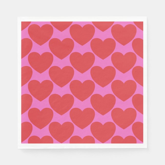 Guardanapo De Papel Valentine's Day Pink and Red Heart Pattern Party (Frente)