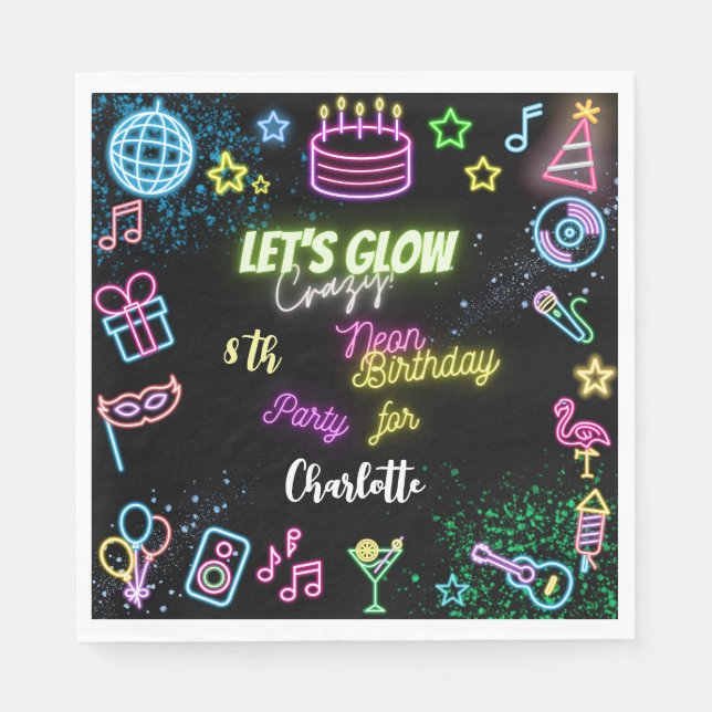 Guardanapo De Papel Vamos de aniversário maluco de neon (Frente)