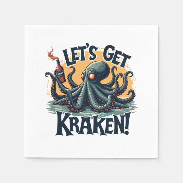 Guardanapo De Papel Vamos Obter Octopus De Bebendo De Rum Funny Kraken (Frente)