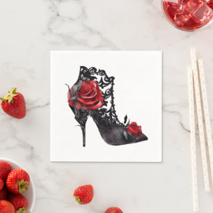 Guardanapo De Papel Vampy Vogue Stiletto Lace Bootie e Rosas vermelh