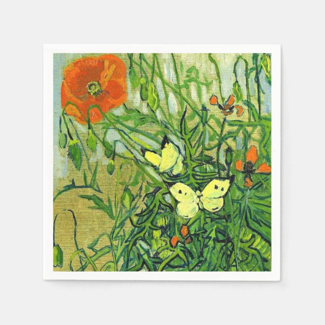Guardanapo De Papel Van Gogh - Borboletas e Papoulas (Frente)