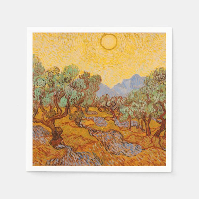 Guardanapo De Papel Van Gogh Olive Trees Yellow Sun Sky (Frente)