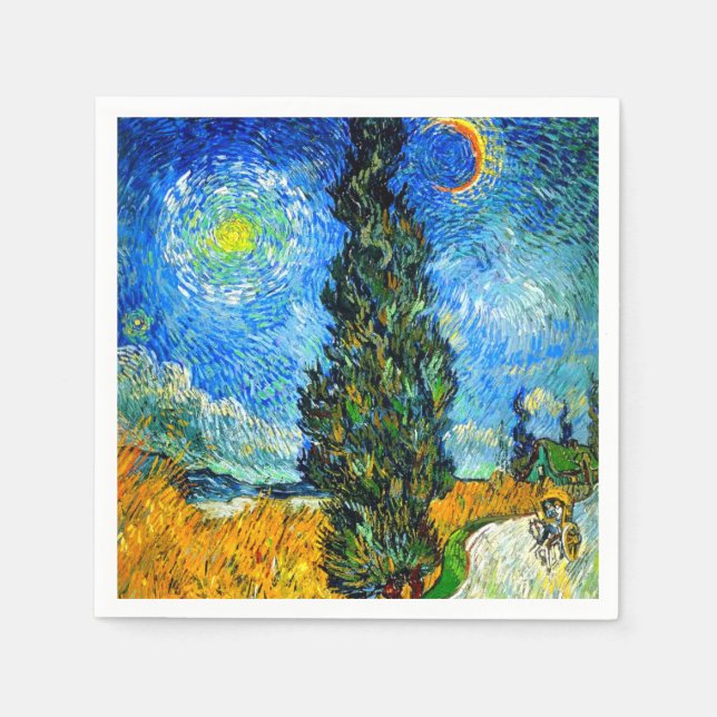 Guardanapo De Papel Van Gogh Road com Cypress e Star (Frente)