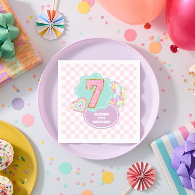 Guardanapo De Papel Varsity elegante adesivo pastel de 7º aniversário (Criador carregado)