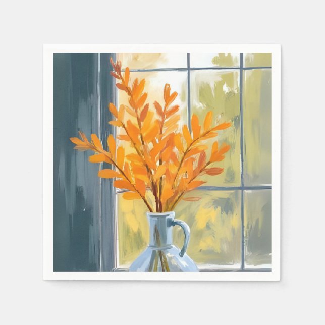 Guardanapo De Papel Vaso de Flores de Outono Aquarela (Frente)