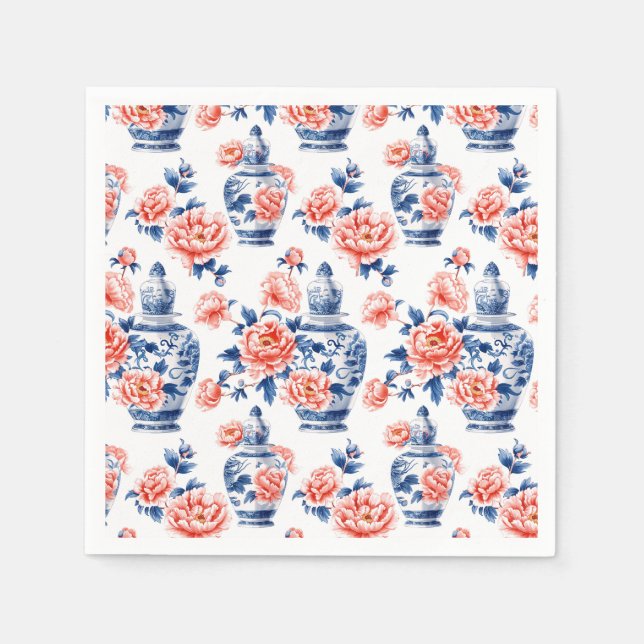Guardanapo De Papel Vaso de Gengibre Chinoiserie Peônias Rosa Grandmil (Frente)