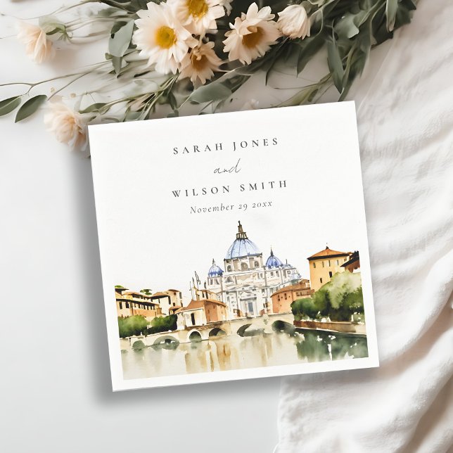 Guardanapo De Papel Vaticano Roma Itália Paisagem Aquarela Casamento (Criador carregado)