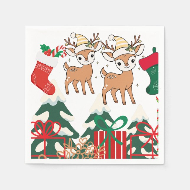 Guardanapo De Papel Veado de desenho animado e elementos de Natal (Frente)