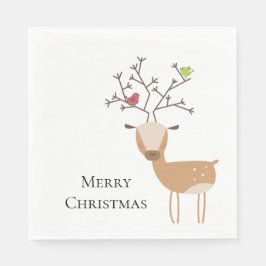 Guardanapo De Papel Veado de Natal Branco com Aves