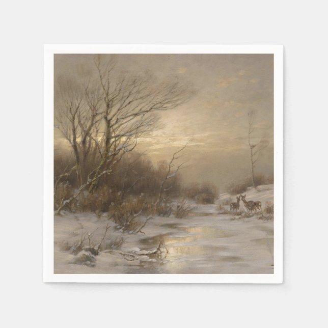 Guardanapo De Papel Veado em Paisagem de Inverno - Désiré Thomassin (Frente)