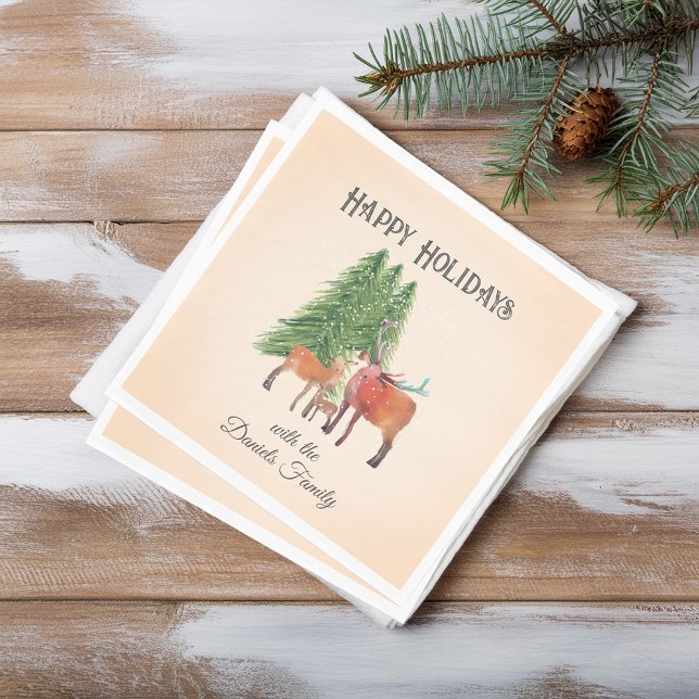 Guardanapo De Papel Veado Feriado na neve Personalizado (Criador carregado)