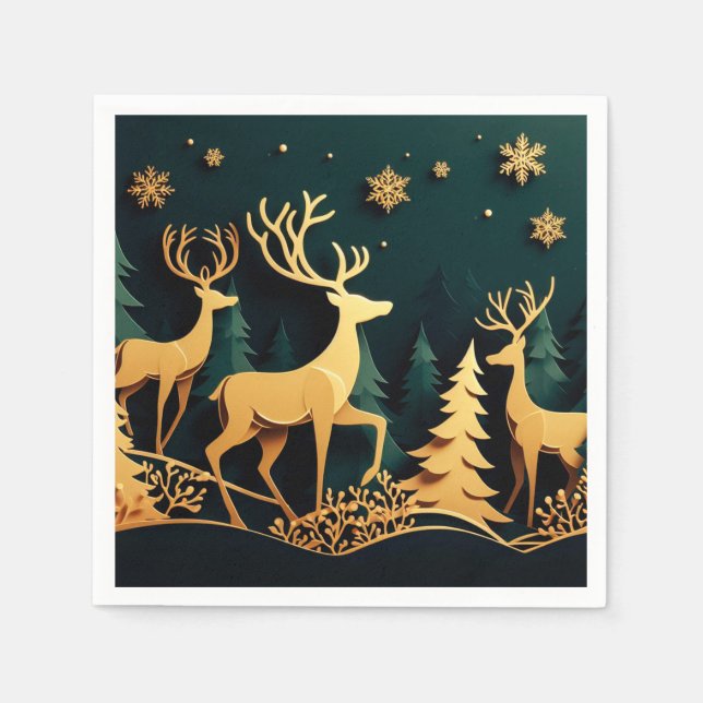 Guardanapo De Papel Veados Dourados de Natal (Frente)