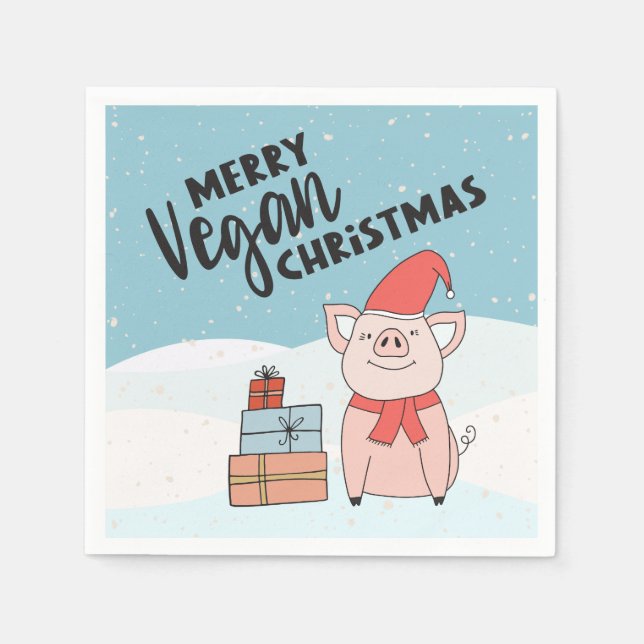 Guardanapo De Papel Vegan Christmas com belos leitões e presentes (Frente)