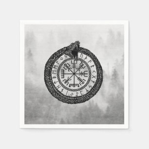 Guardanapo De Papel Vegvisir com Ouroboros e runes - grayscale
