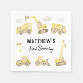 Guardanapo De Papel Veículo de Construção a Aquarela Primeiro Aniversá