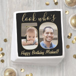 Guardanapo De Papel Veja quem é 50 Black & Dourado 2 Photo Happy Birth<br><div class="desc">Olha quem tem 50 anos! Adicione um toque personalizado elegante a 50ª decoração de festa de aniversário para ele ou para ela com guardanapos de papel fotográfico personalizados na moda. As fotos e o texto neste modelo são simples de personalizar (DICA DE IMAGEM: Uma maneira fácil de posicionar uma foto...</div>