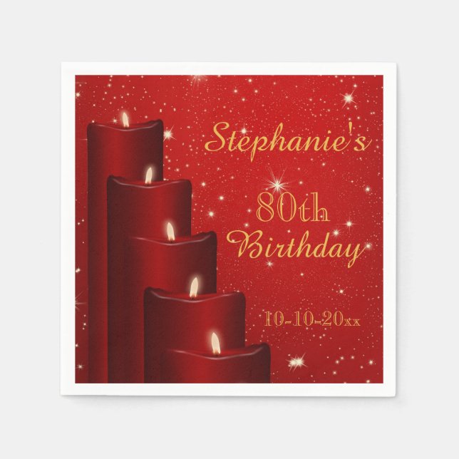 Guardanapo De Papel Velas de aniversário de 80 Elegante com cintilação (Frente)