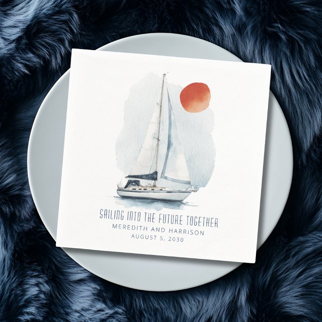 Guardanapo De Papel Velejando para o Futuro Juntos Casamento Náutico (Sailing Into The Future Together Sailboat Wedding Napkins)