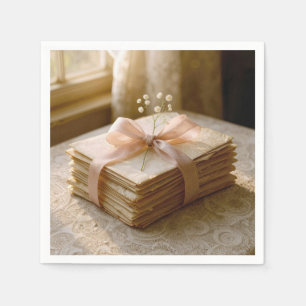 Guardanapo De Papel Velhas Cartas de Amor Amarradas Com Fita Rosa