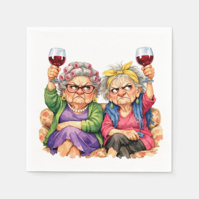 Guardanapo De Papel Velhas Senhoras Excêntricas com Vinho Tinto (Frente)