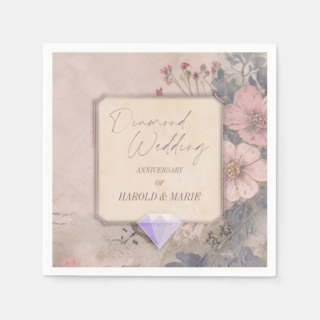 Guardanapo De Papel Velho Elegante Casamento de 60 Diamantes (Frente)