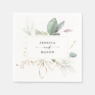 Guardanapo De Papel Veneração de Aquarela com Sage e Casamento Doura