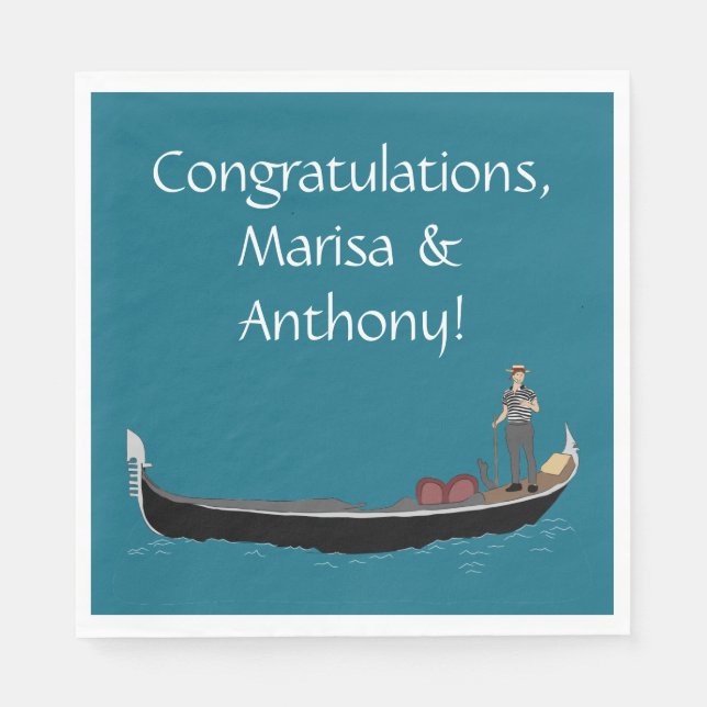 Guardanapo De Papel Veneza, Itália Gondola e Gondolier Teal Blue (Frente)