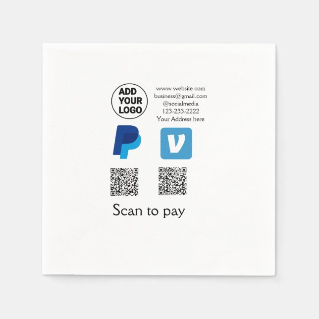 Guardanapo De Papel Venmo paypal scanear para pagar adicionar código q (Frente)