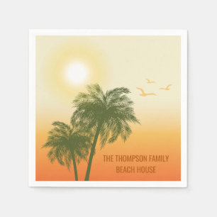 Guardanapo De Papel Verão Tropical Com Sol Pássaros E Palmeiras