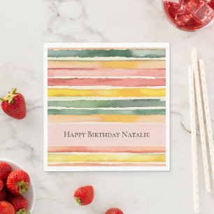 Guardanapo De Papel Verde Amarelo Vermelho Rosa Listras Feliz Aniversá