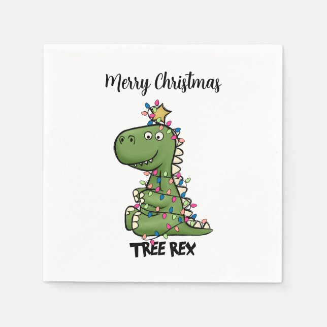 Guardanapo De Papel Verde Árvore Rex Dino Luzes Feliz Livro de Natal (Frente)