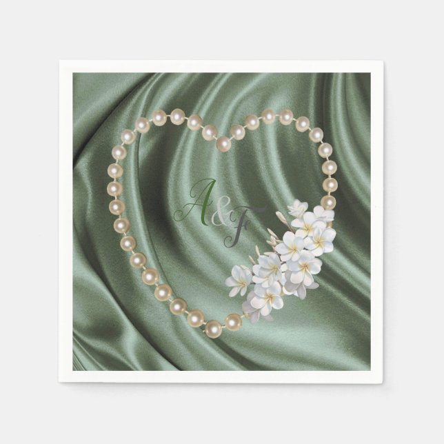 Guardanapo De Papel Verde,Azul,Dourado,Seda de Marfim e Pérolas Napkin (Frente)