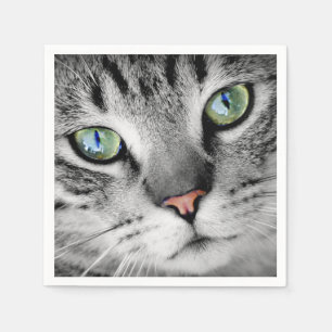 Guardanapo De Papel Verde bonito retrato eyed do gato