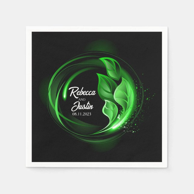 Guardanapo De Papel Verde Brilhante deixa preto moderno boho (Frente)