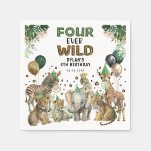 Guardanapo De Papel Verde Dourado Quatro Nunca Selvagens Safari 4º Ani