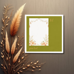 Guardanapo De Papel verde e cor de pêssego monograma floral mínimo rús